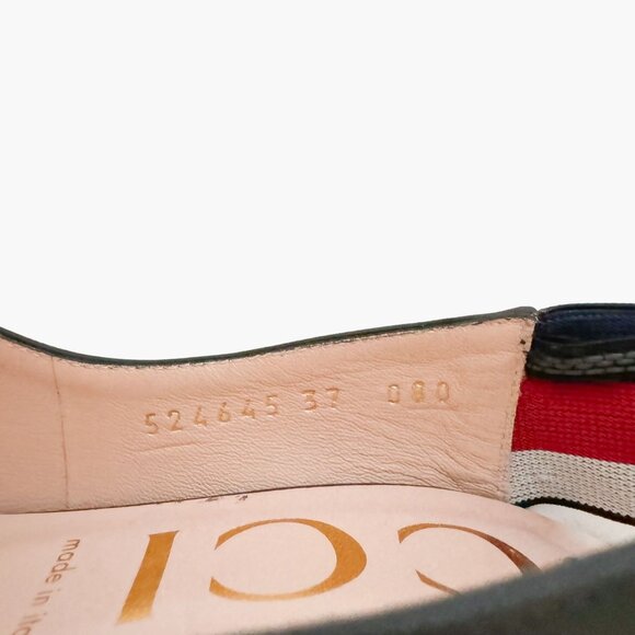 Gucci Sylvie Web Stripe Slingback Pumps EU 37 US 7 Black Pointed Toe High Heels - Picture 12 of 14